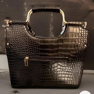 Luxury Black Croc-Embossed Full-Grain Leather Top-Handle Satchel